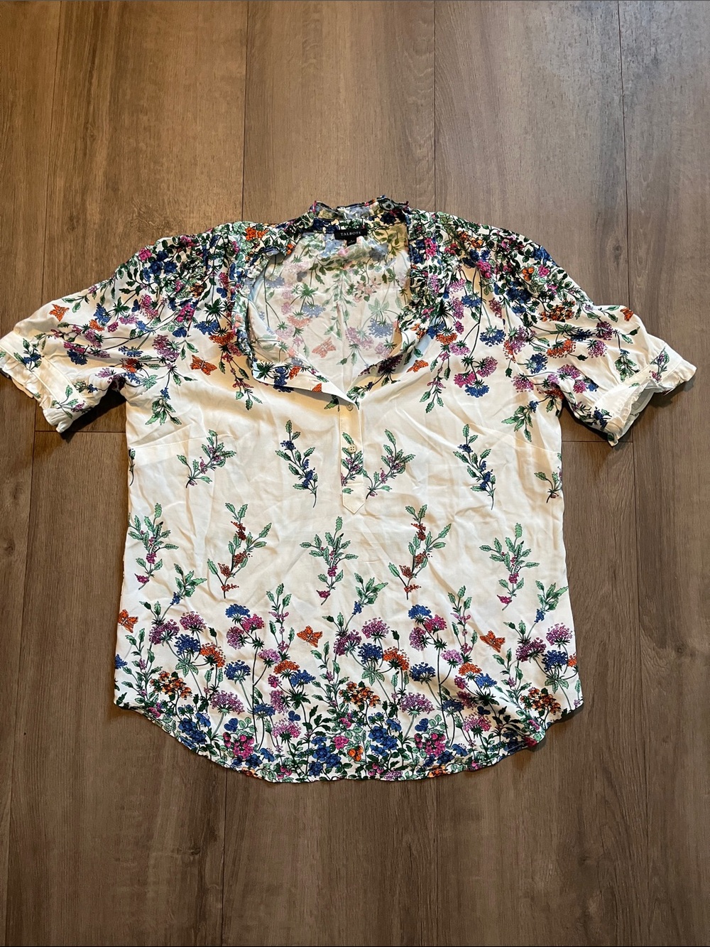 Floral Short-Sleeve Button Shirt - Cream with Multicolor Flowers